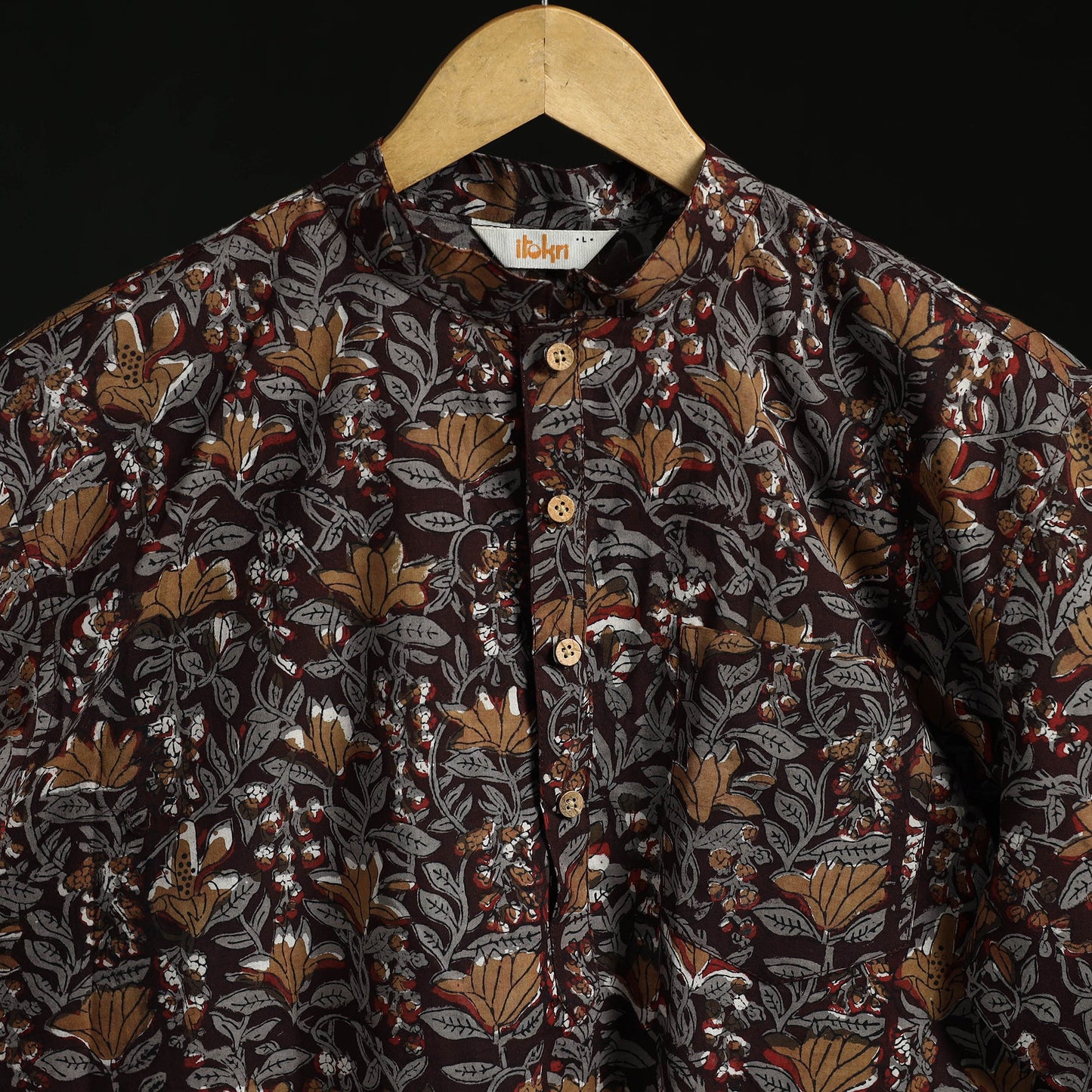 Hand block print natural dyed cotton short bagru kurta