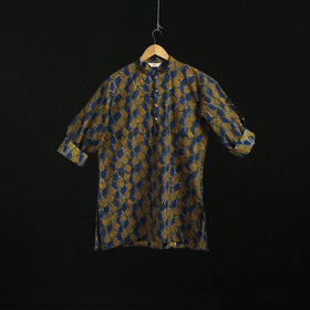 Hand block print natural dyed cotton short bagru kurta