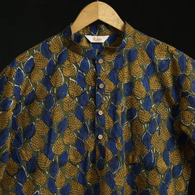 Hand block print natural dyed cotton short bagru kurta