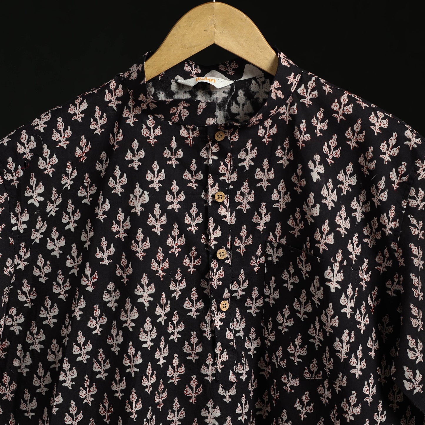 Hand block print natural dyed cotton short bagru kurta