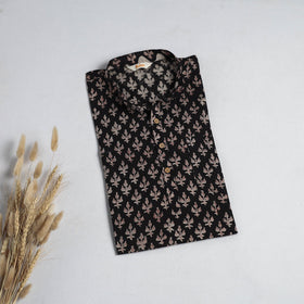 Hand block print natural dyed cotton short bagru kurta