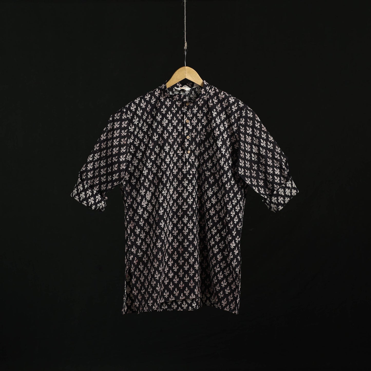 Hand block print natural dyed cotton short bagru kurta