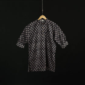 Hand block print natural dyed cotton short bagru kurta