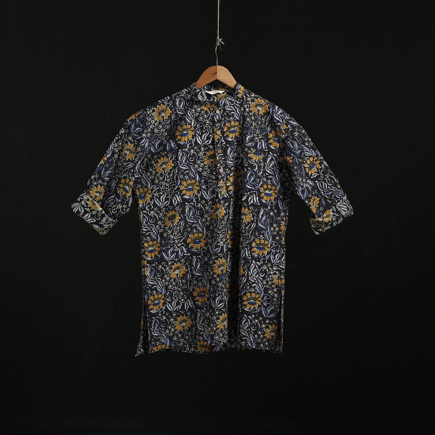 Hand block print natural dyed cotton short bagru kurta