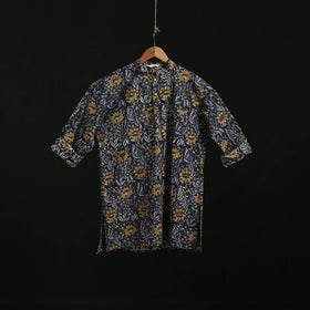 Hand block print natural dyed cotton short bagru kurta