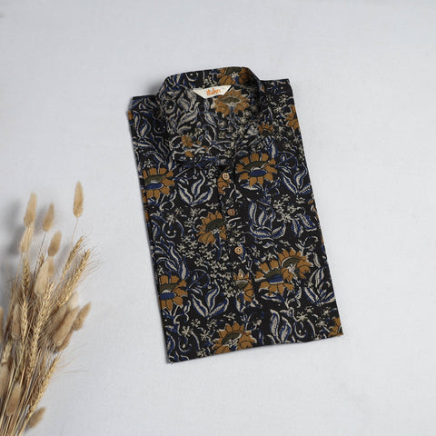 Hand block print natural dyed cotton short bagru kurta