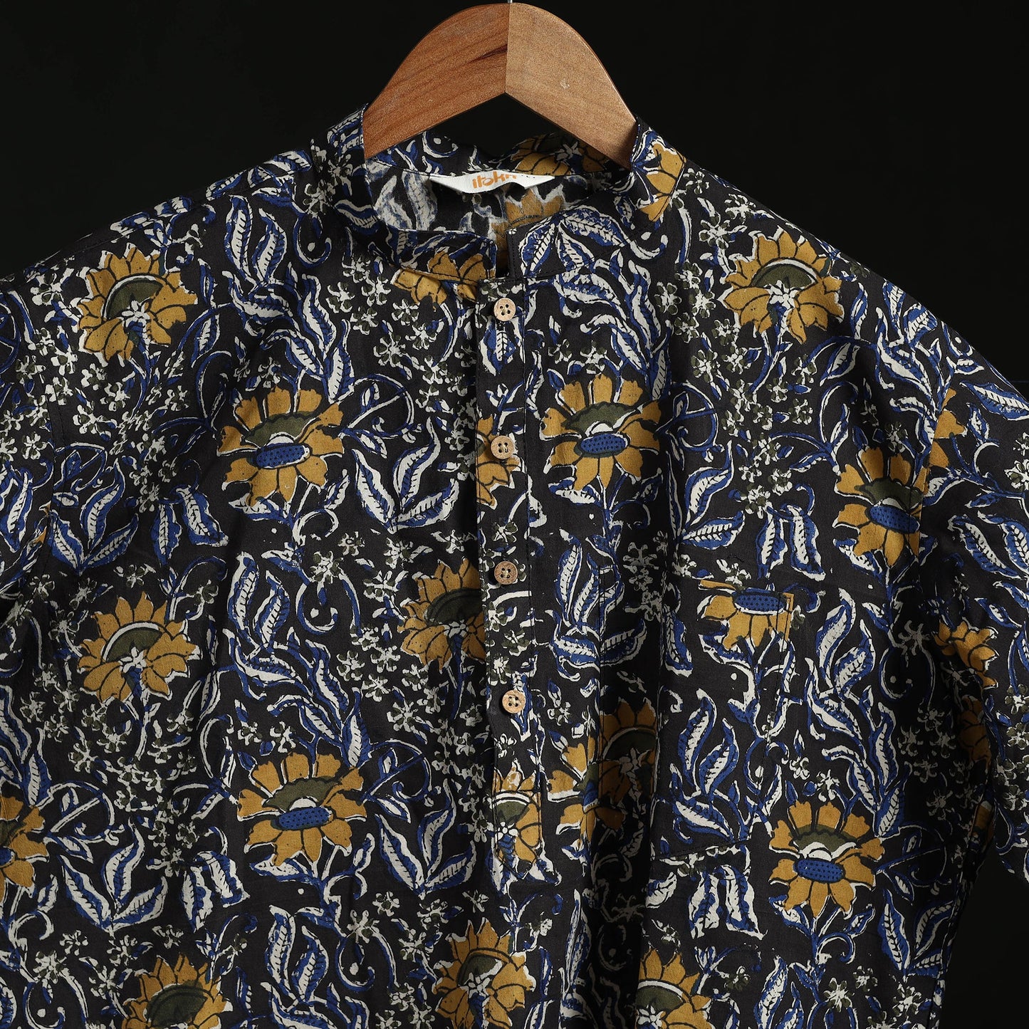 Hand block print natural dyed cotton short bagru kurta