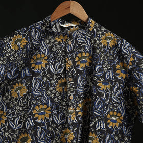 Hand block print natural dyed cotton short bagru kurta