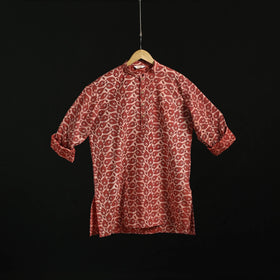 Hand block print natural dyed cotton short bagru kurta