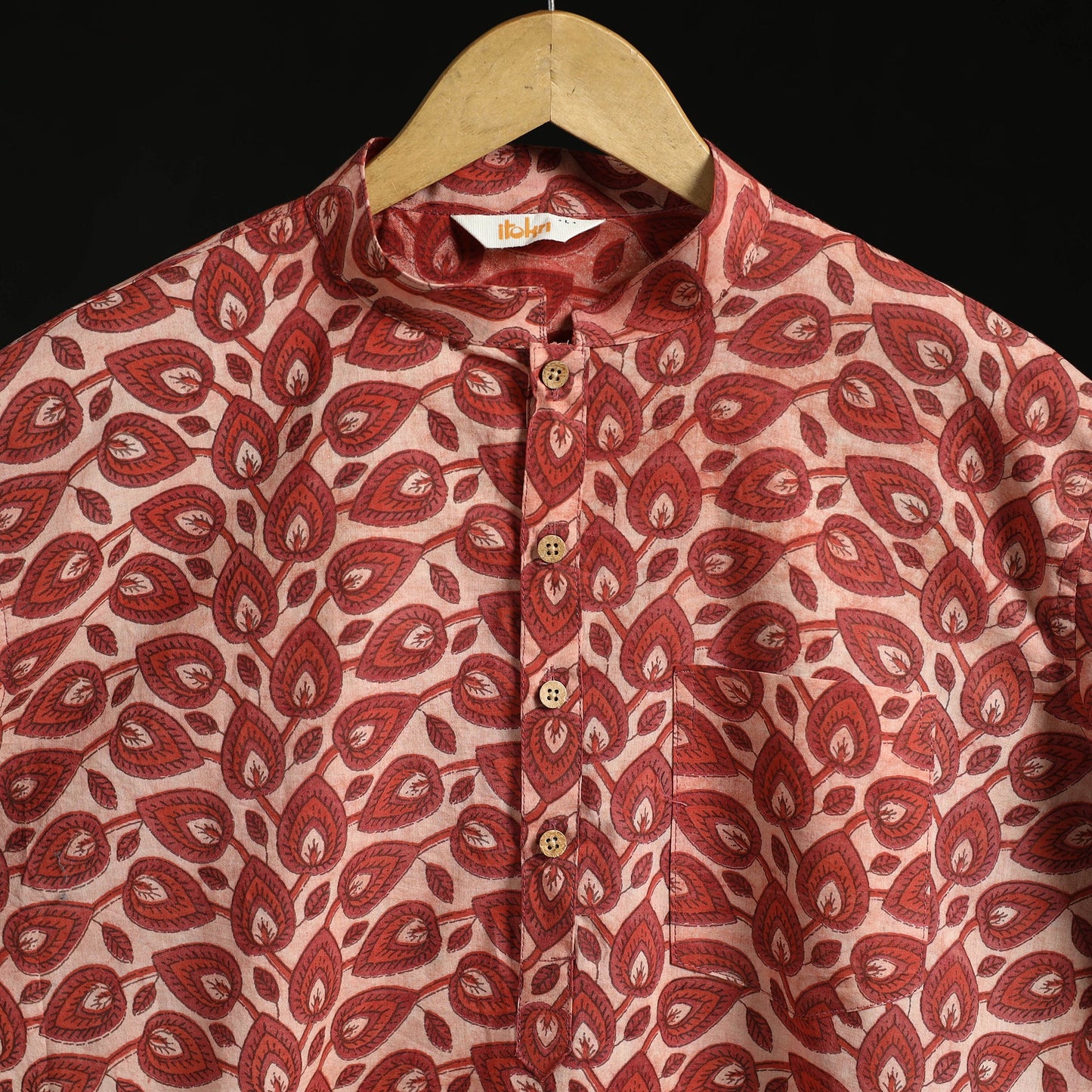 Hand block print natural dyed cotton short bagru kurta