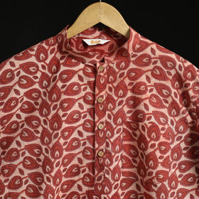 Hand block print natural dyed cotton short bagru kurta