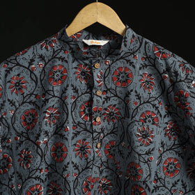 Hand block print natural dyed cotton short bagru kurta