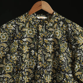 Hand block print natural dyed cotton short bagru kurta