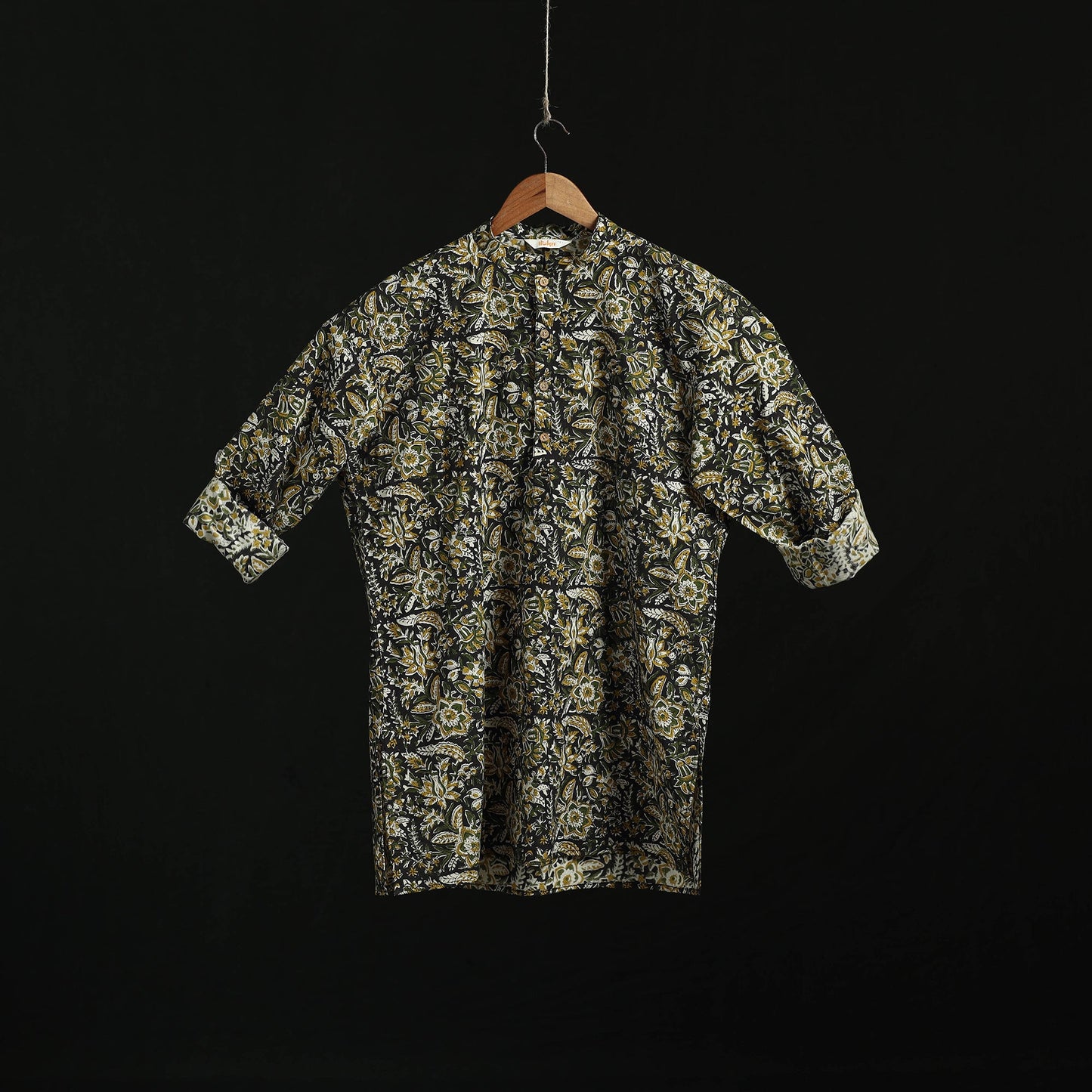 Hand block print natural dyed cotton short bagru kurta