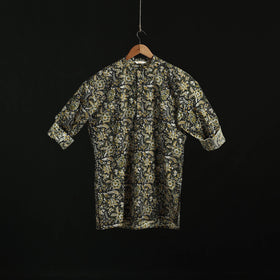 Hand block print natural dyed cotton short bagru kurta