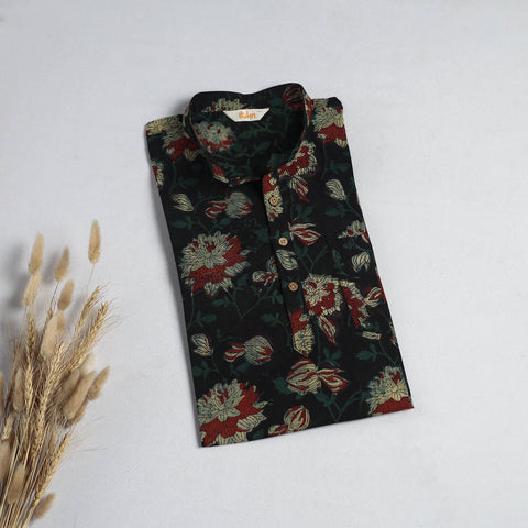 Hand block print natural dyed cotton short bagru kurta