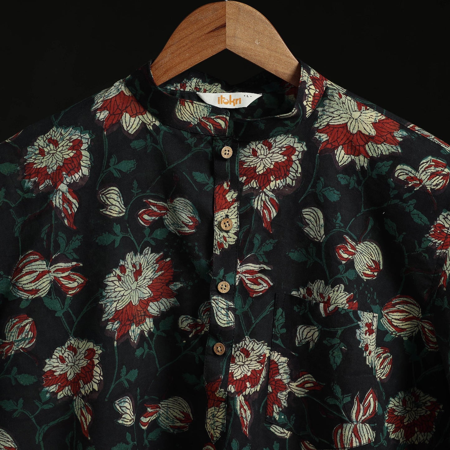 Hand block print natural dyed cotton short bagru kurta