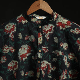 Hand block print natural dyed cotton short bagru kurta