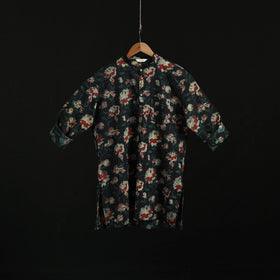 Hand block print natural dyed cotton short bagru kurta