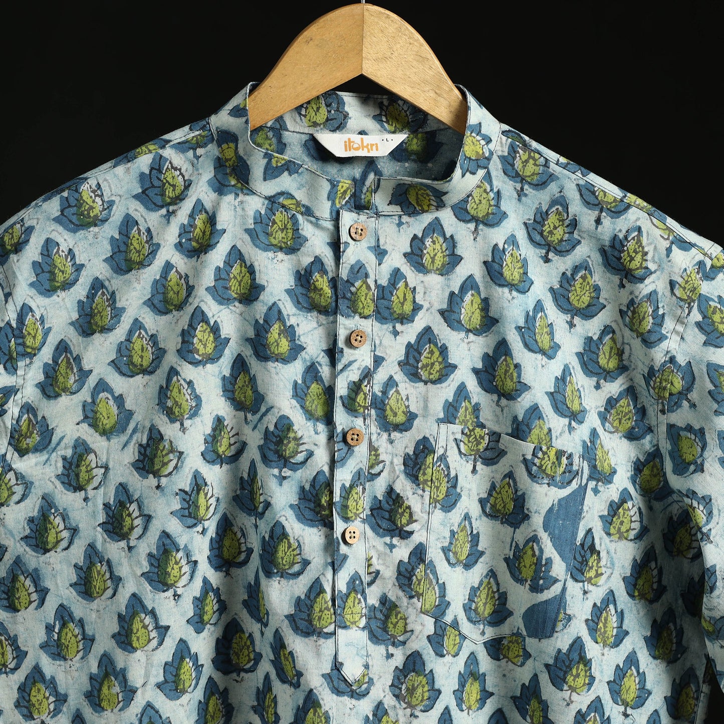 Hand block print natural dyed cotton short bagru kurta