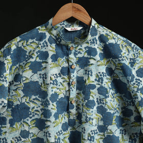 Hand block print natural dyed cotton short bagru kurta