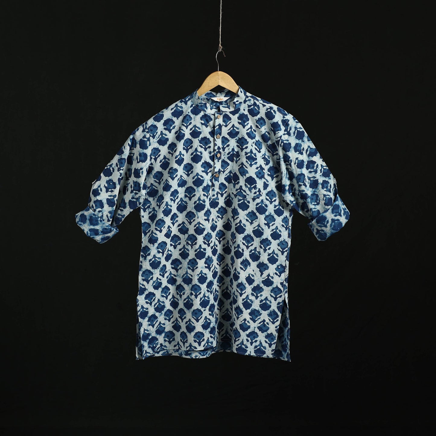 Hand block print natural dyed cotton short bagru kurta