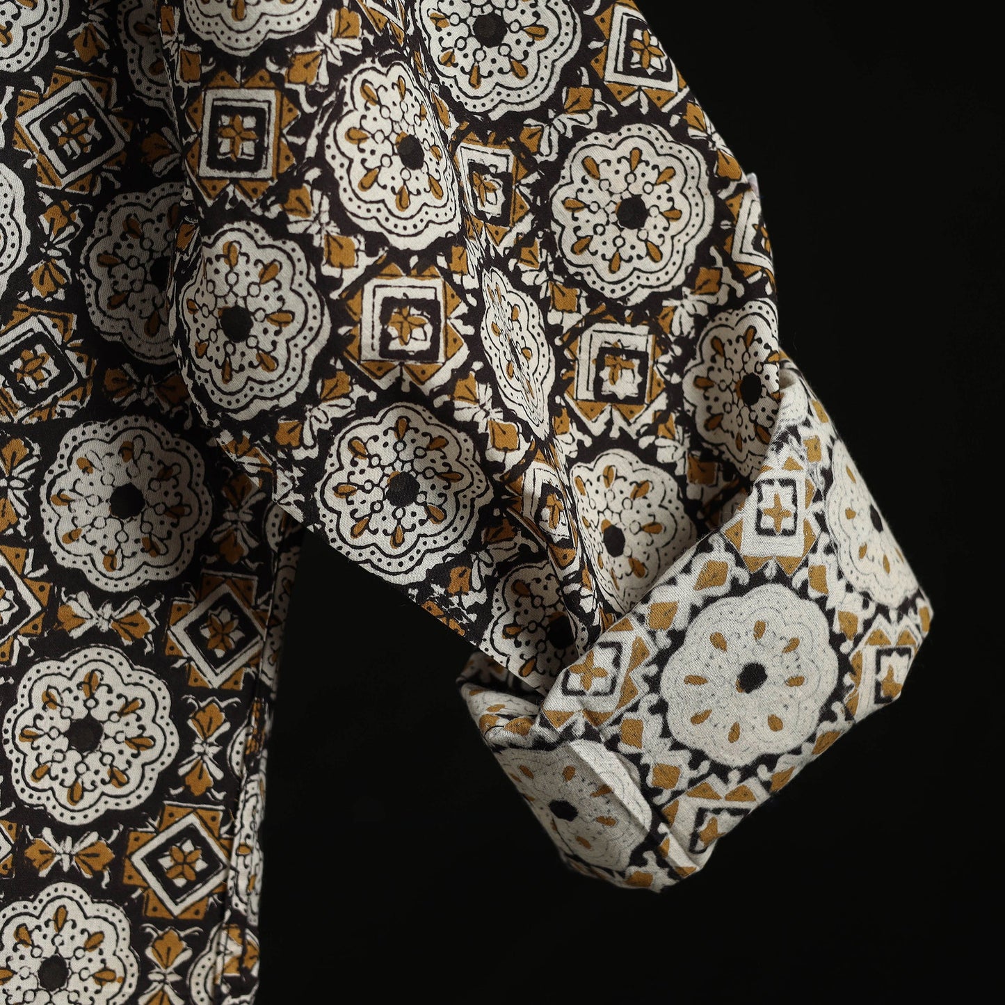 Hand block print natural dyed cotton short bagru kurta