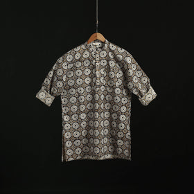 Hand block print natural dyed cotton short bagru kurta