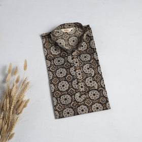 Hand block print natural dyed cotton short bagru kurta