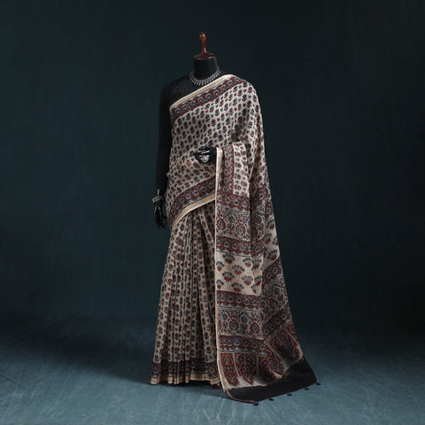 Hand block print natural dyed kota doria cotton ajrakh