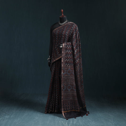 Hand block print natural dyed kota doria cotton ajrakh