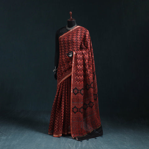 Hand block print natural dyed kota doria cotton ajrakh