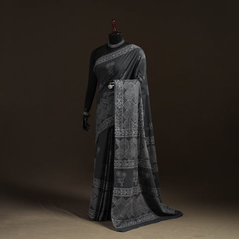 Hand block print pure mul cotton jaipur saree 05