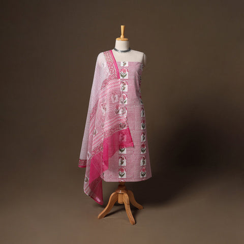 Hand block print sanganeri cotton 3pc unstitched dress