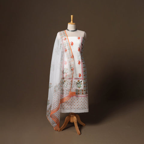 Hand block print sanganeri cotton 3pc unstitched dress