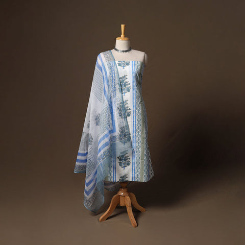 Hand block print sanganeri cotton 3pc unstitched dress