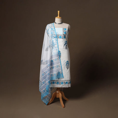 Hand block print sanganeri cotton 3pc unstitched dress