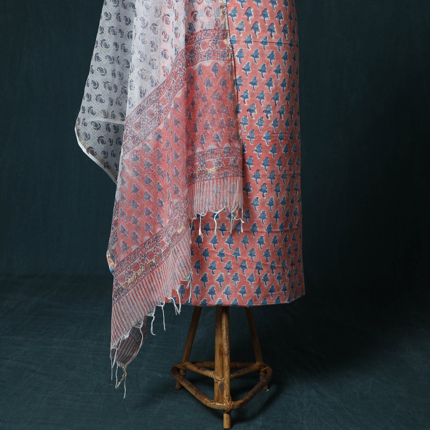 Hand block print sanganeri cotton 3pc unstitched dress