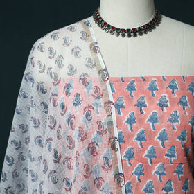 Hand block print sanganeri cotton 3pc unstitched dress