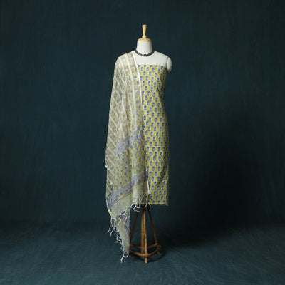 Hand block print sanganeri cotton 3pc unstitched dress