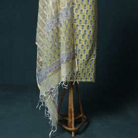 Hand block print sanganeri cotton 3pc unstitched dress