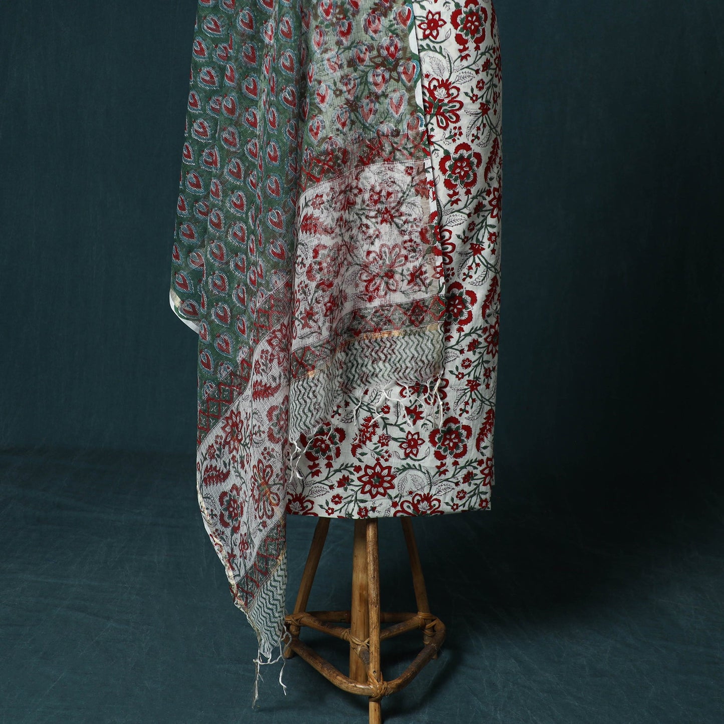 Hand block print sanganeri cotton 3pc unstitched dress