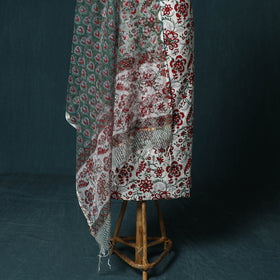 Hand block print sanganeri cotton 3pc unstitched dress
