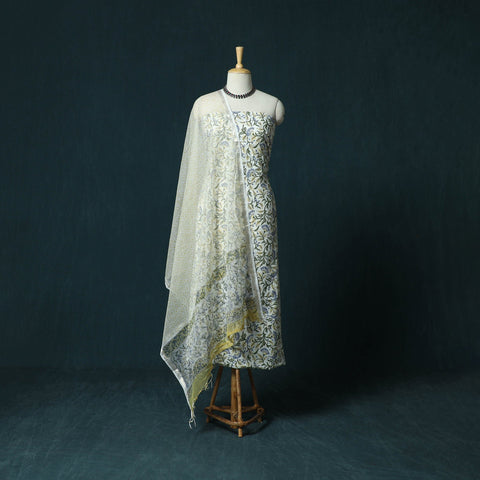 Hand block print sanganeri cotton 3pc unstitched dress