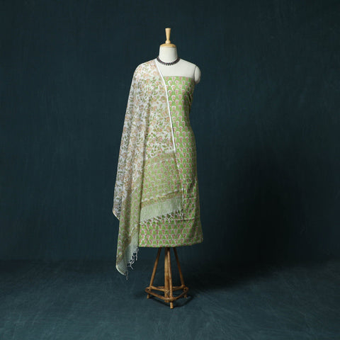 Hand block print sanganeri cotton 3pc unstitched dress