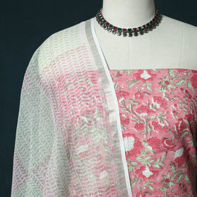 Hand block print sanganeri cotton 3pc unstitched dress