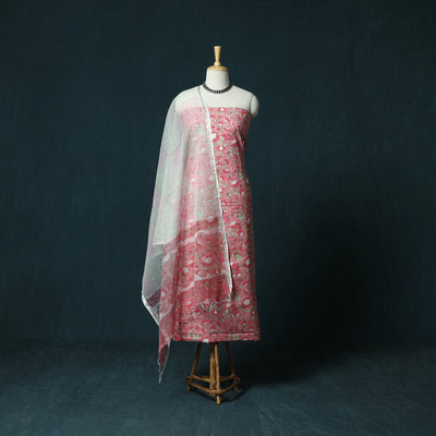 Hand block print sanganeri cotton 3pc unstitched dress