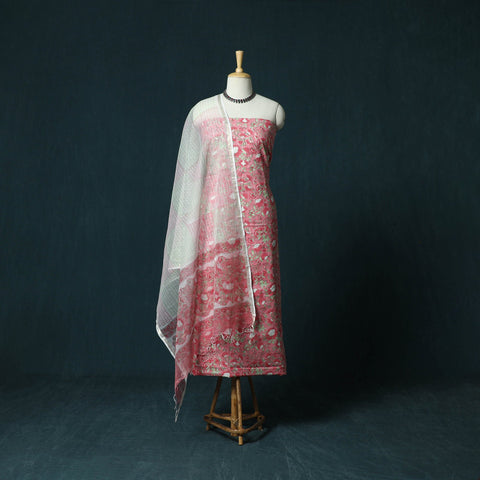 Hand block print sanganeri cotton 3pc unstitched dress