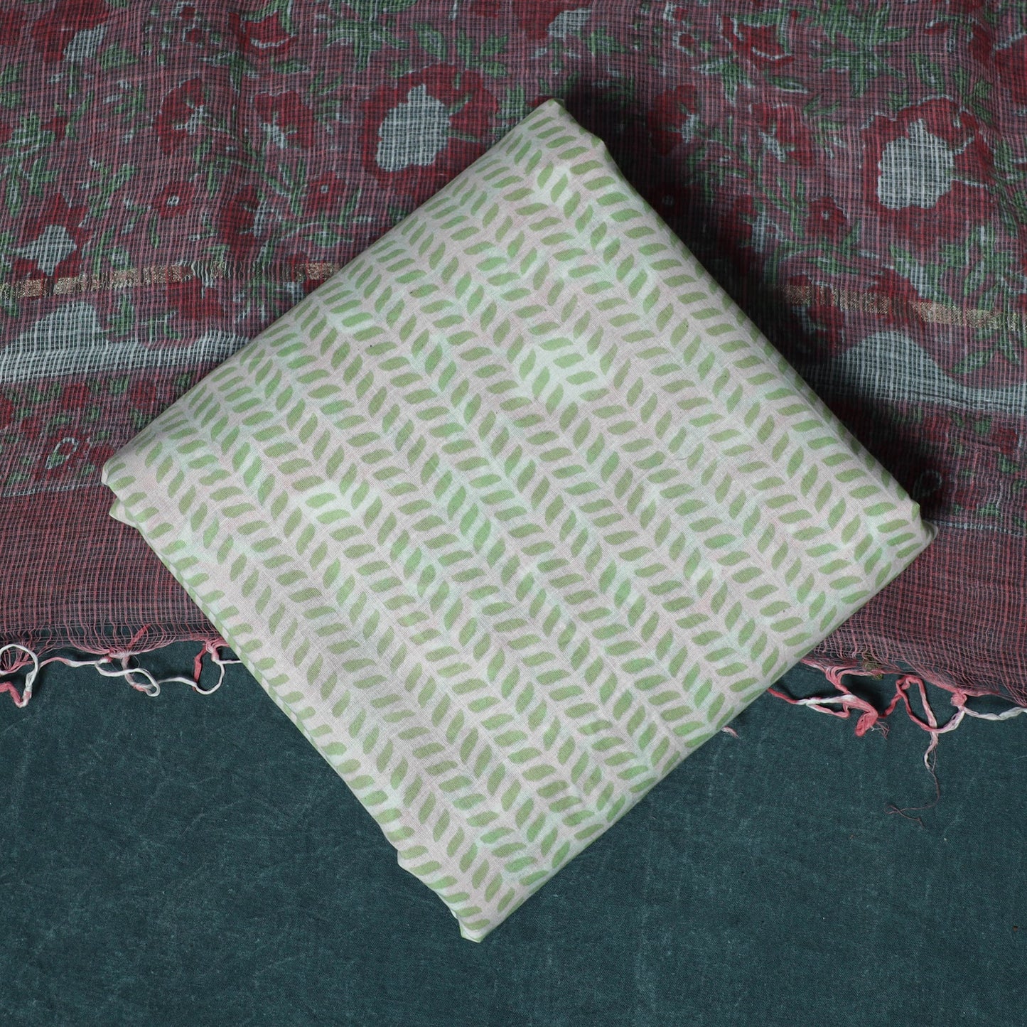 Hand block print sanganeri cotton 3pc unstitched dress