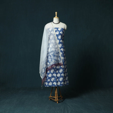 Hand block print sanganeri cotton 3pc unstitched dress